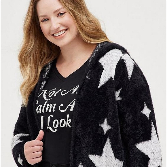 Torrid Black & White Hooded Star Cardigan - Picture 2 of 8